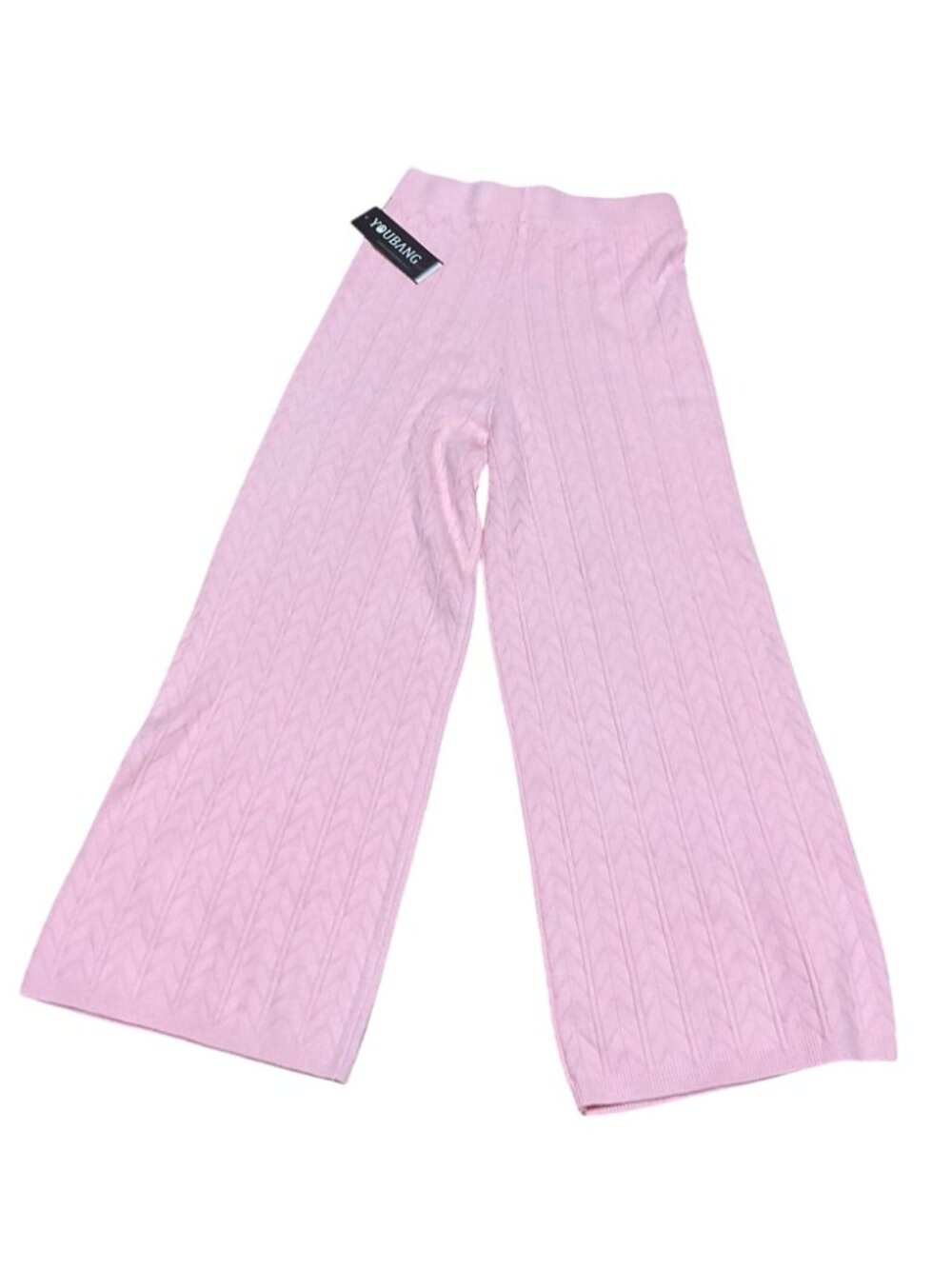NWT Youbang Wide Leg Pink Knit Pants Sz M Chevron Pattern Sweater Pants Womens - Picture 2 of 3